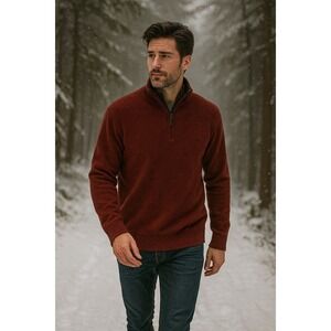 Rodd & Gunn Italian Yarn Burgundy Preppy Wool Quarter Zip Pullover L Sweater